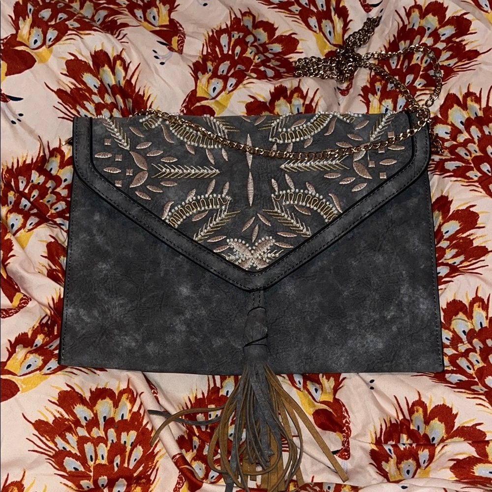 Chic Black and Gray Embroidered Clutch